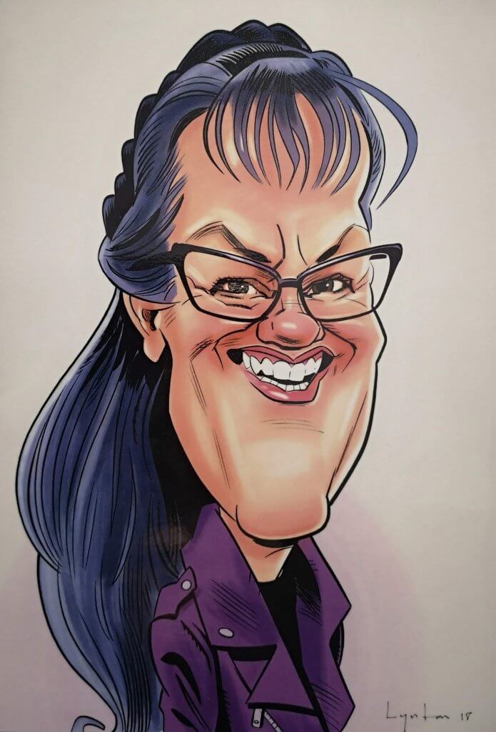 Caricature of Dianne Ashcroft - Potty Purple Podiatrist
